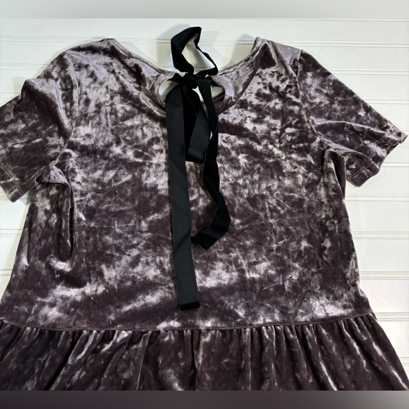 Pleione Crushed Velvet Peplum Blouse Purple Tie Back Womens Size Small - Picture 15 of 16